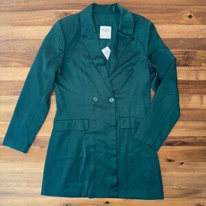NWT Abercrombie & Fitch Emerald Green Double-breasted Satin Blazer - Size M